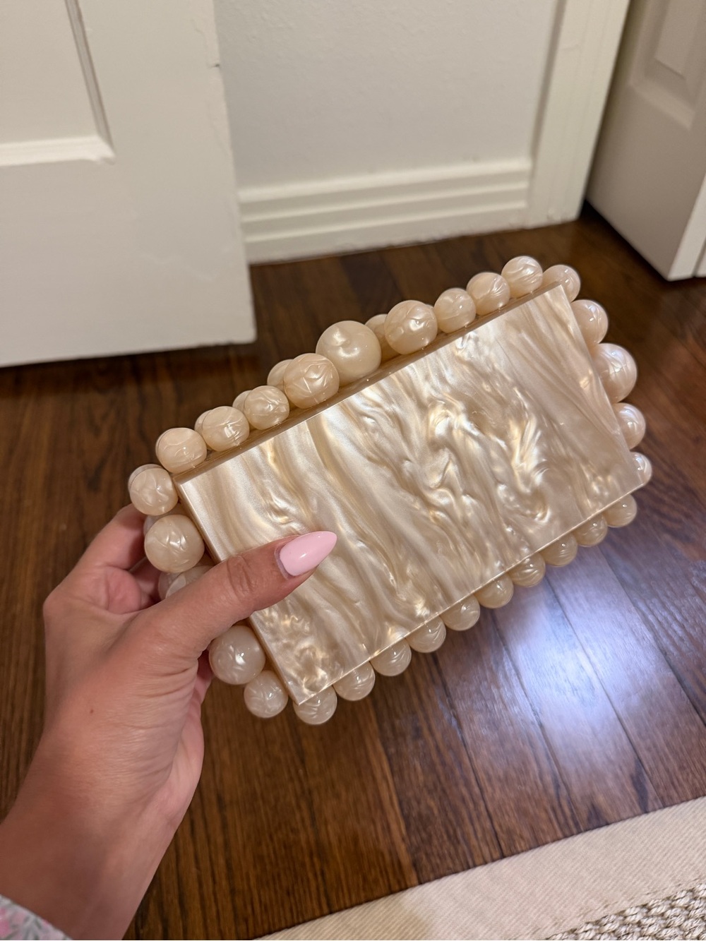 Pearlescent Beaded Rectangle Clutch - Ivory